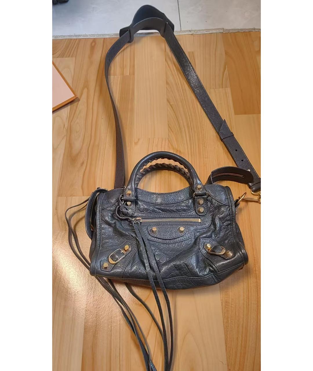 BALENCIAGA Антрацитовая кожаная сумка с короткими ручками, фото 8