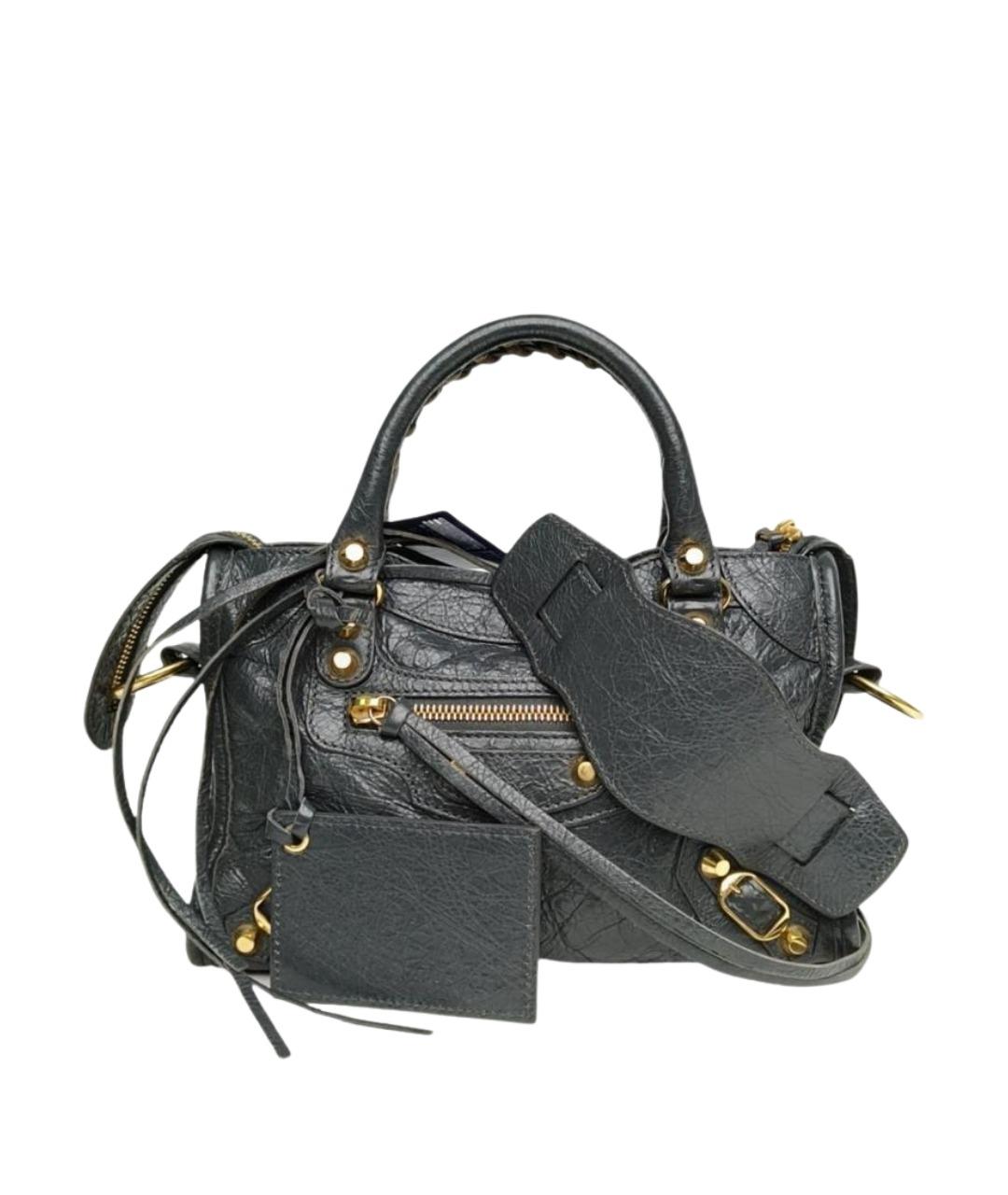 BALENCIAGA Антрацитовая кожаная сумка с короткими ручками, фото 1