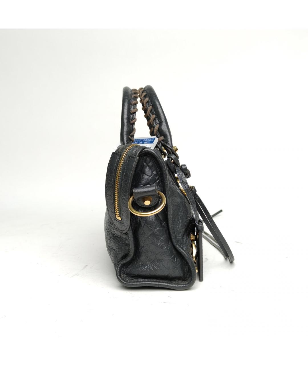 BALENCIAGA Антрацитовая кожаная сумка с короткими ручками, фото 5