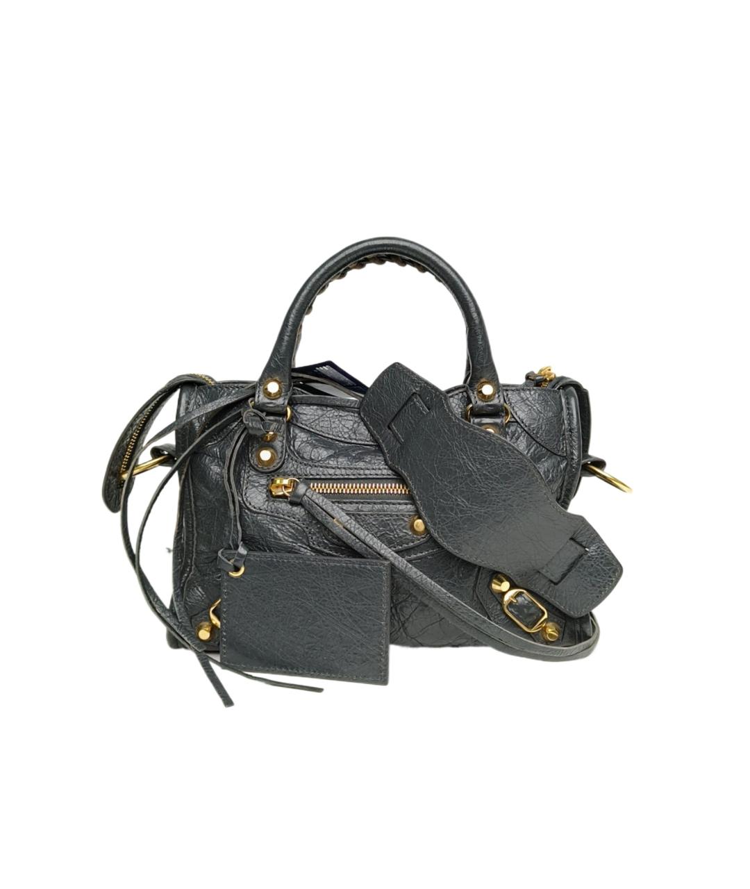 BALENCIAGA Антрацитовая кожаная сумка с короткими ручками, фото 10