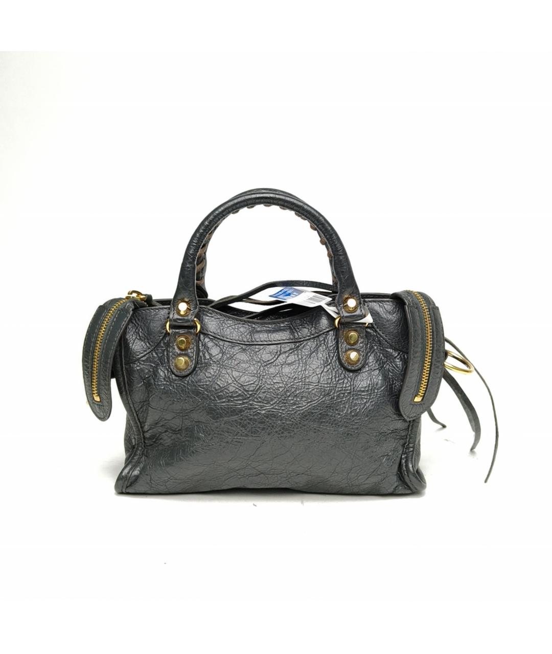 BALENCIAGA Антрацитовая кожаная сумка с короткими ручками, фото 4