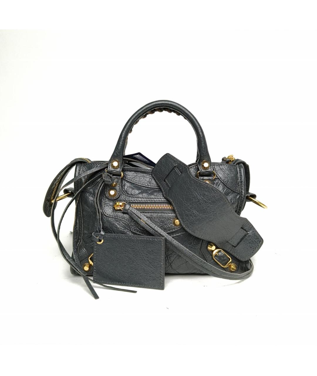 BALENCIAGA Антрацитовая кожаная сумка с короткими ручками, фото 2