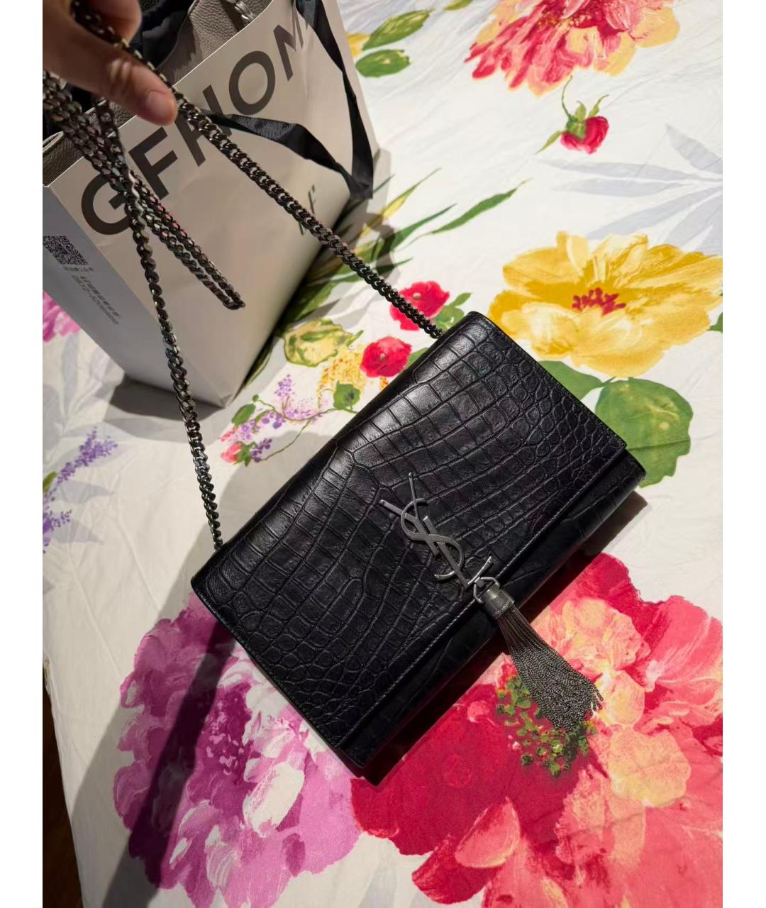 SAINT LAURENT Черная кожаная сумка через плечо, фото 9