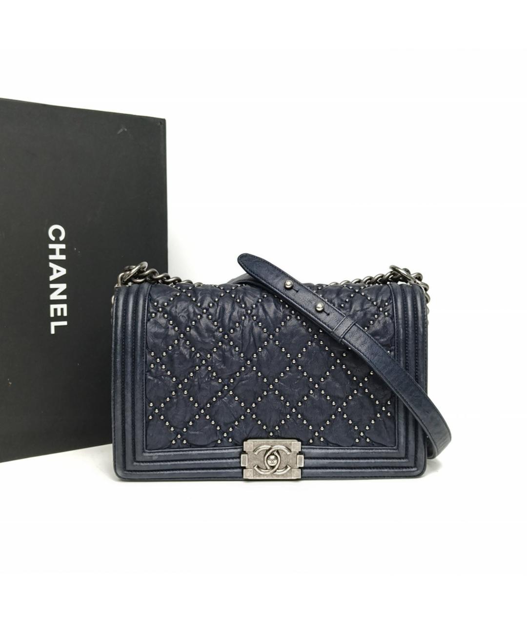 CHANEL Темно-синяя кожаная сумка через плечо, фото 9