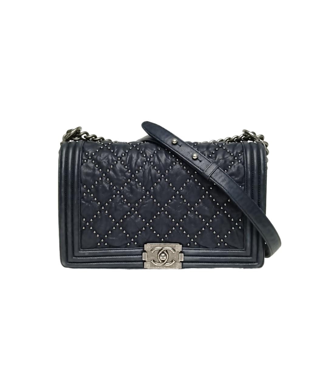 CHANEL Темно-синяя кожаная сумка через плечо, фото 10