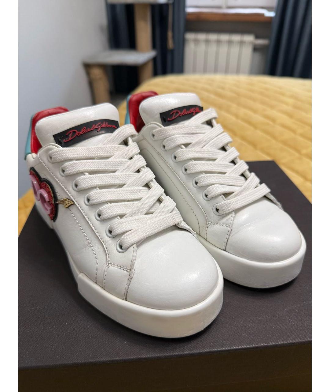 DOLCE&GABBANA Белые кожаные кеды, фото 2