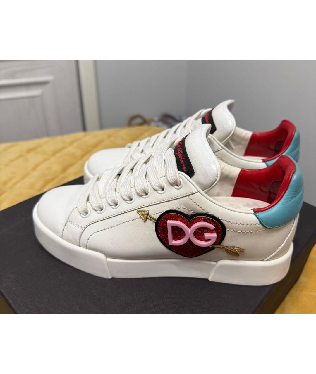 DOLCE&GABBANA Белые кожаные кеды, фото 3