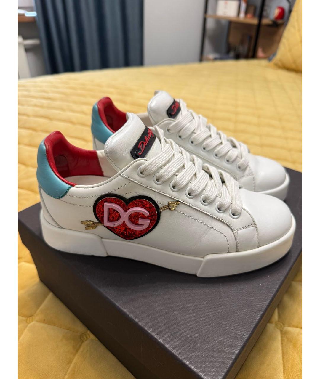 DOLCE&GABBANA Белые кожаные кеды, фото 5