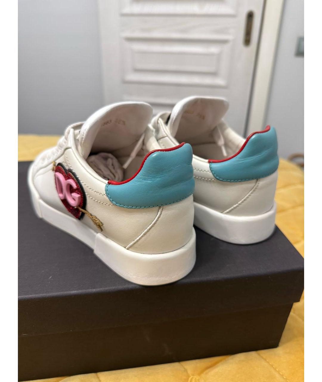 DOLCE&GABBANA Белые кожаные кеды, фото 4