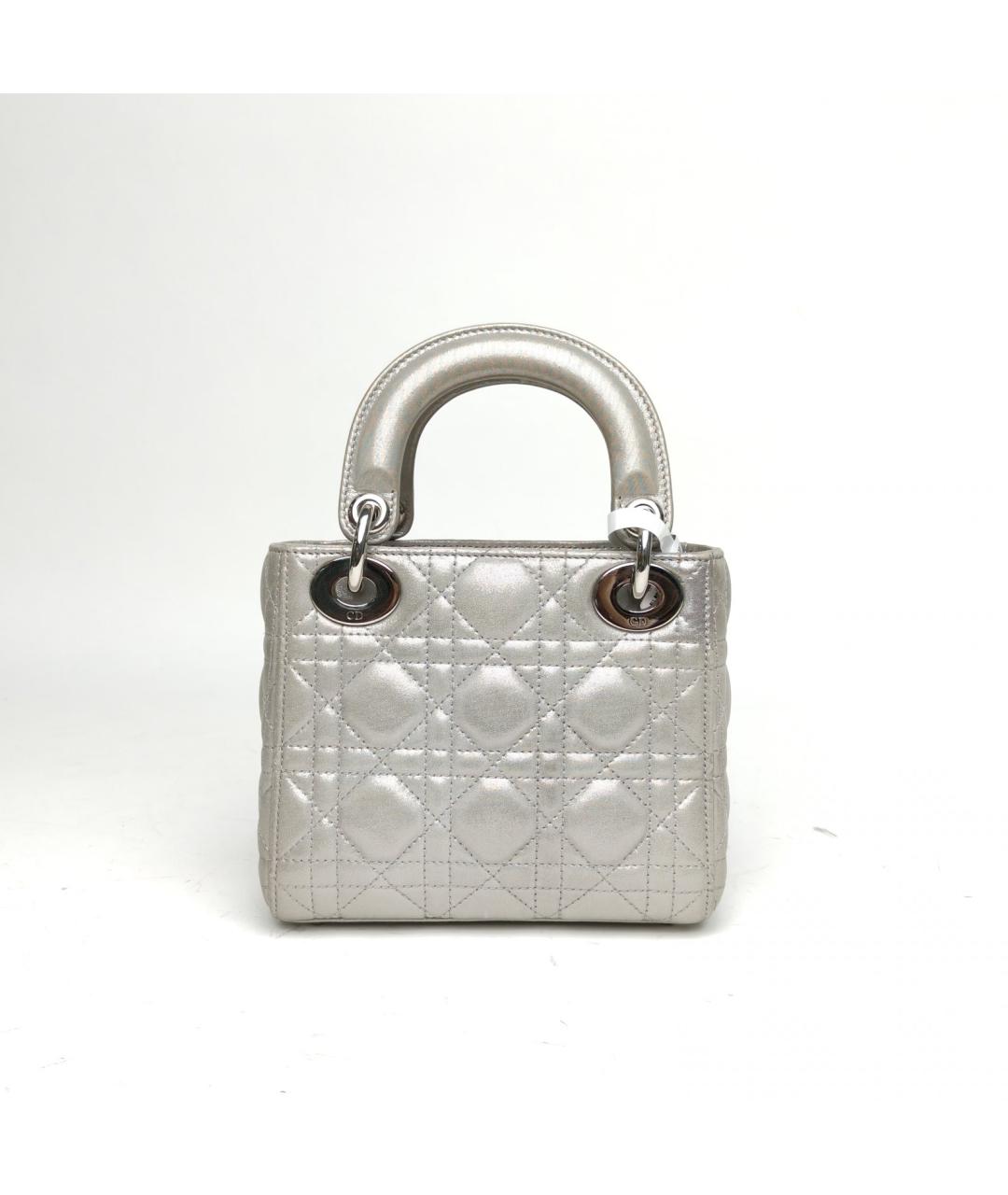 CHRISTIAN DIOR Серебряная кожаная сумка с короткими ручками, фото 4
