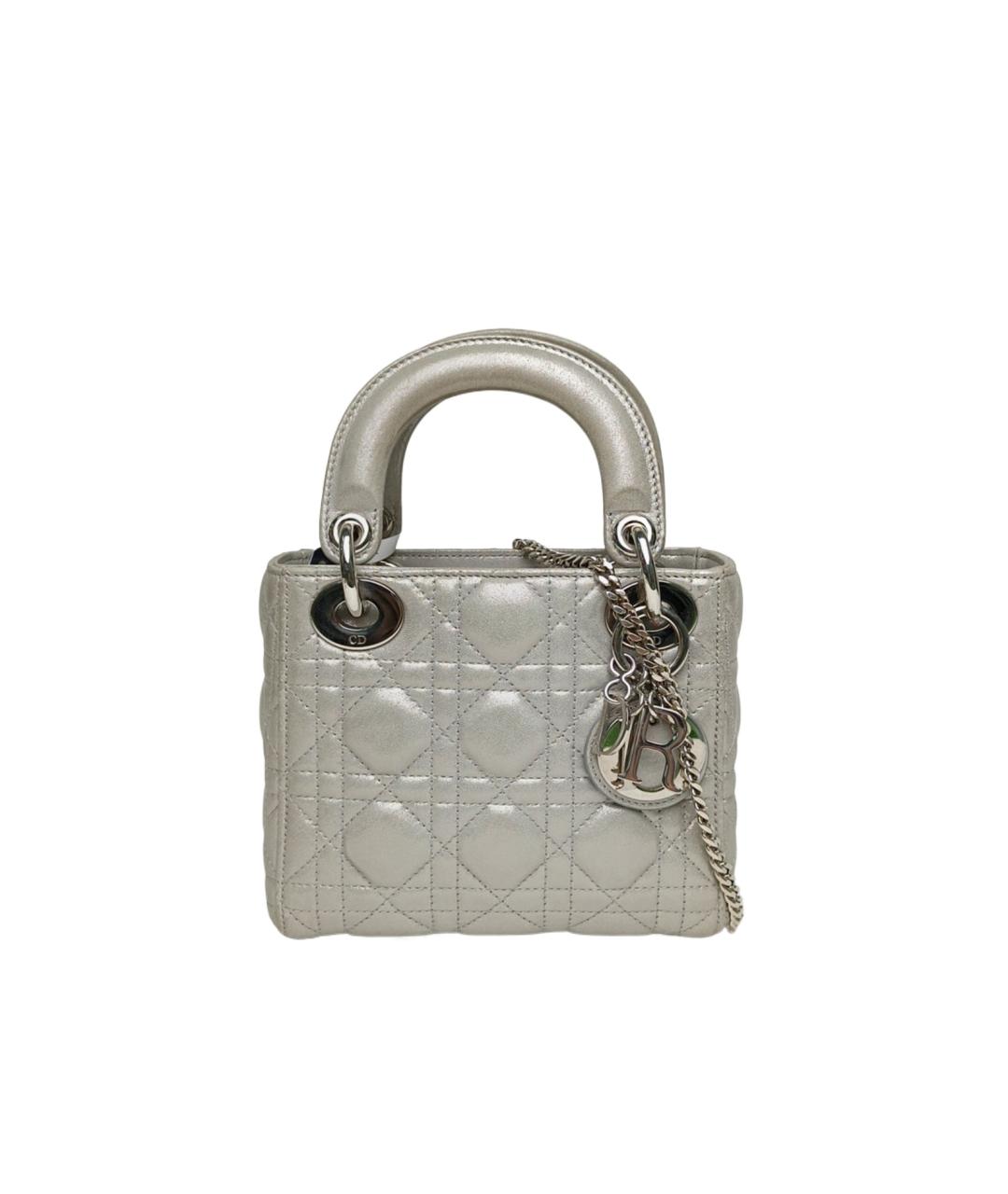 CHRISTIAN DIOR Серебряная кожаная сумка с короткими ручками, фото 10