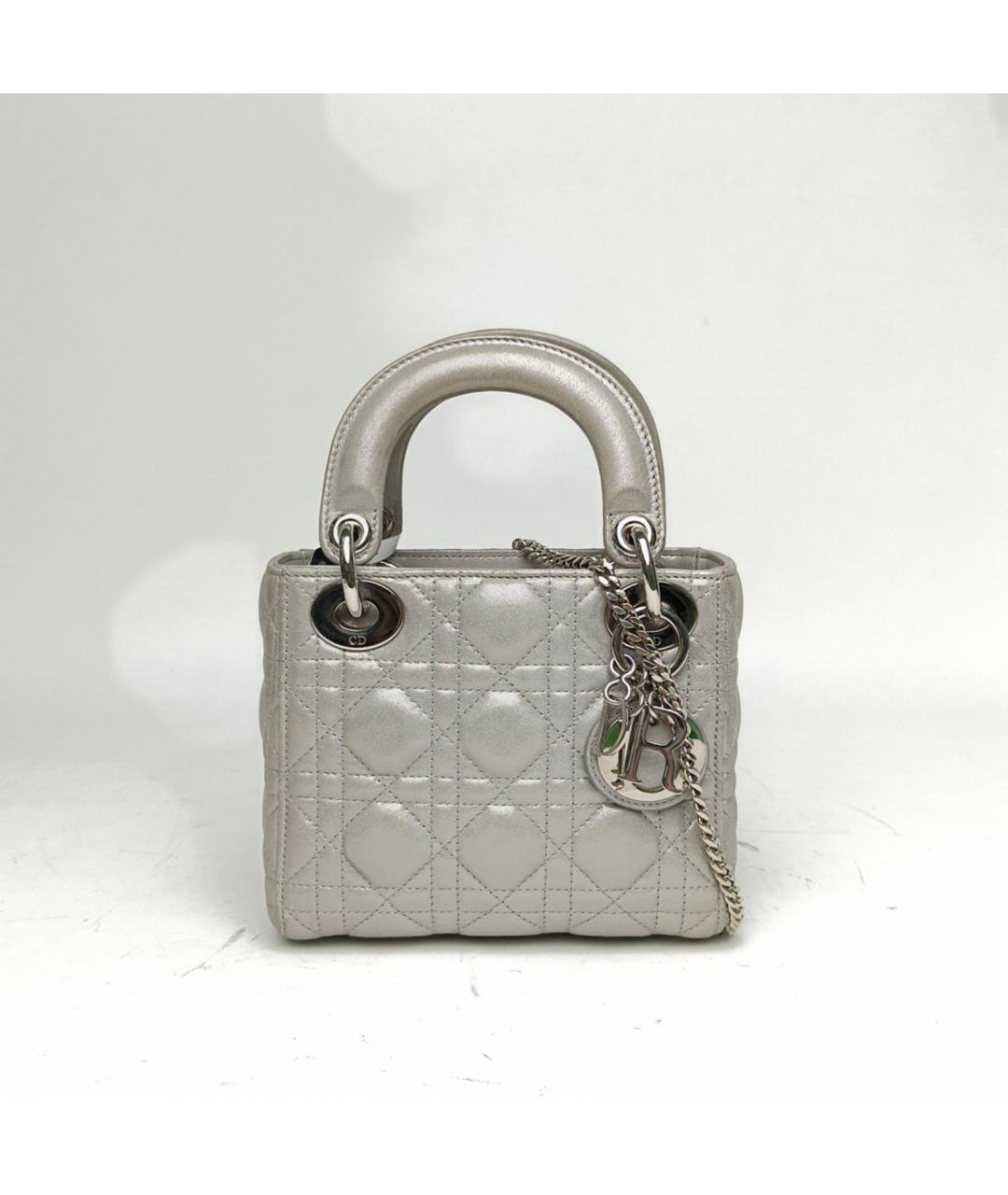CHRISTIAN DIOR Серебряная кожаная сумка с короткими ручками, фото 2