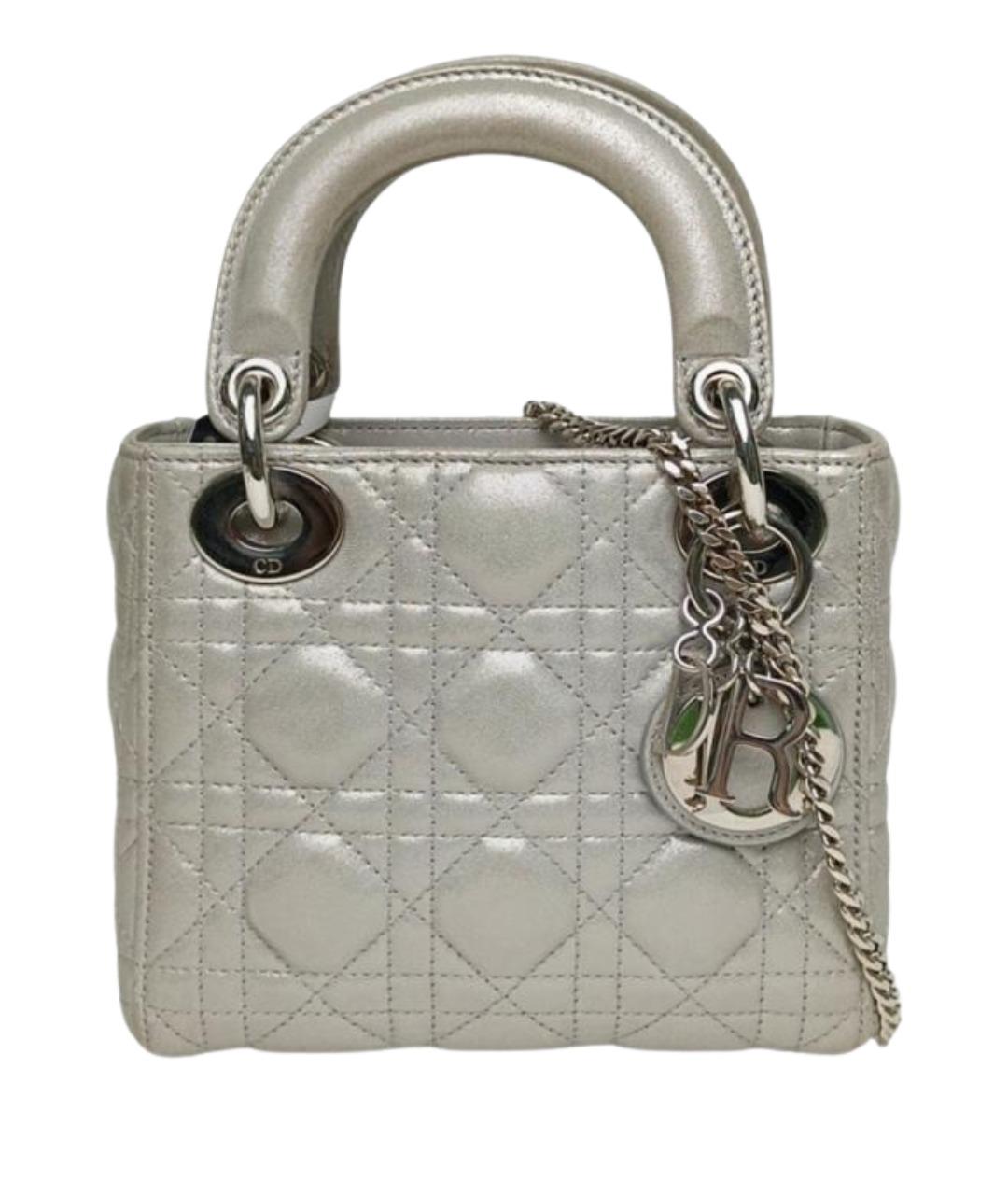 CHRISTIAN DIOR Серебряная кожаная сумка с короткими ручками, фото 1