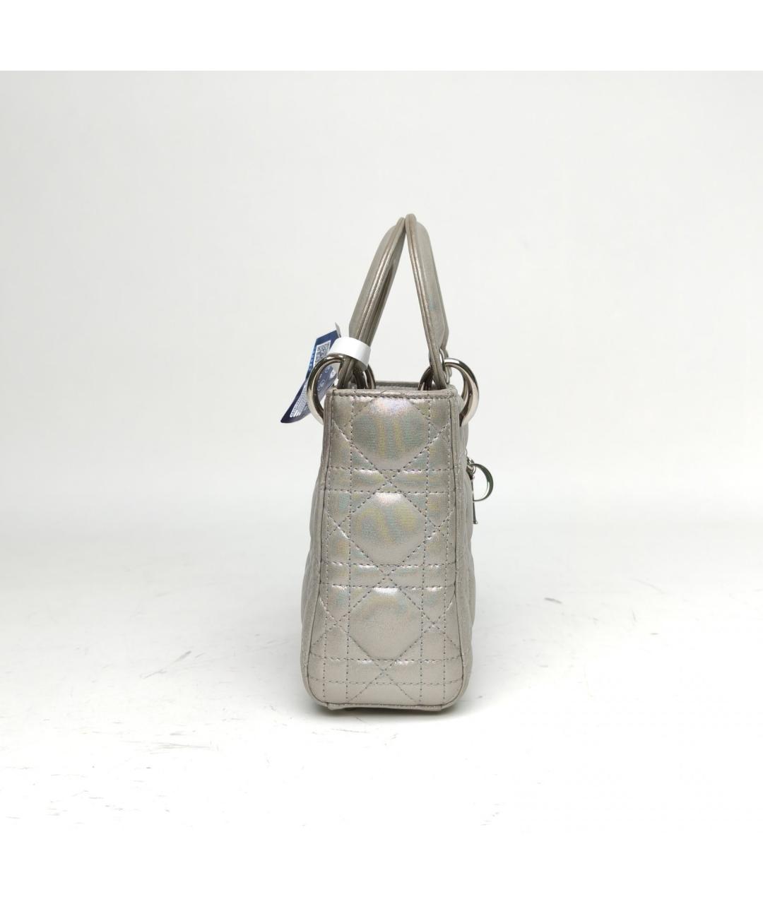 CHRISTIAN DIOR Серебряная кожаная сумка с короткими ручками, фото 5