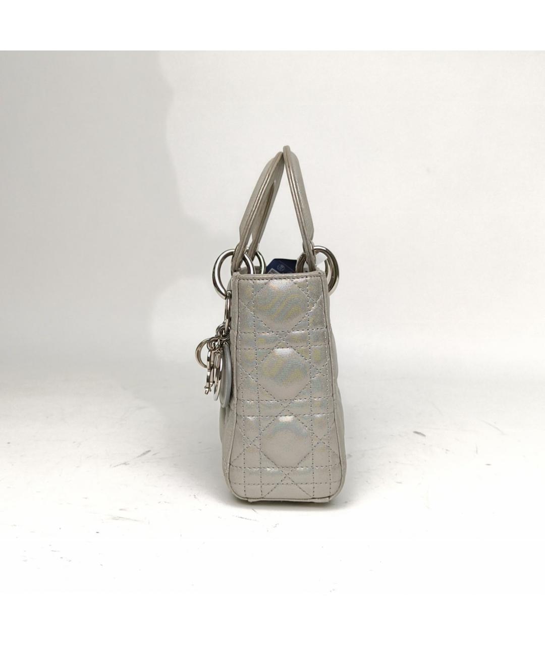 CHRISTIAN DIOR Серебряная кожаная сумка с короткими ручками, фото 3