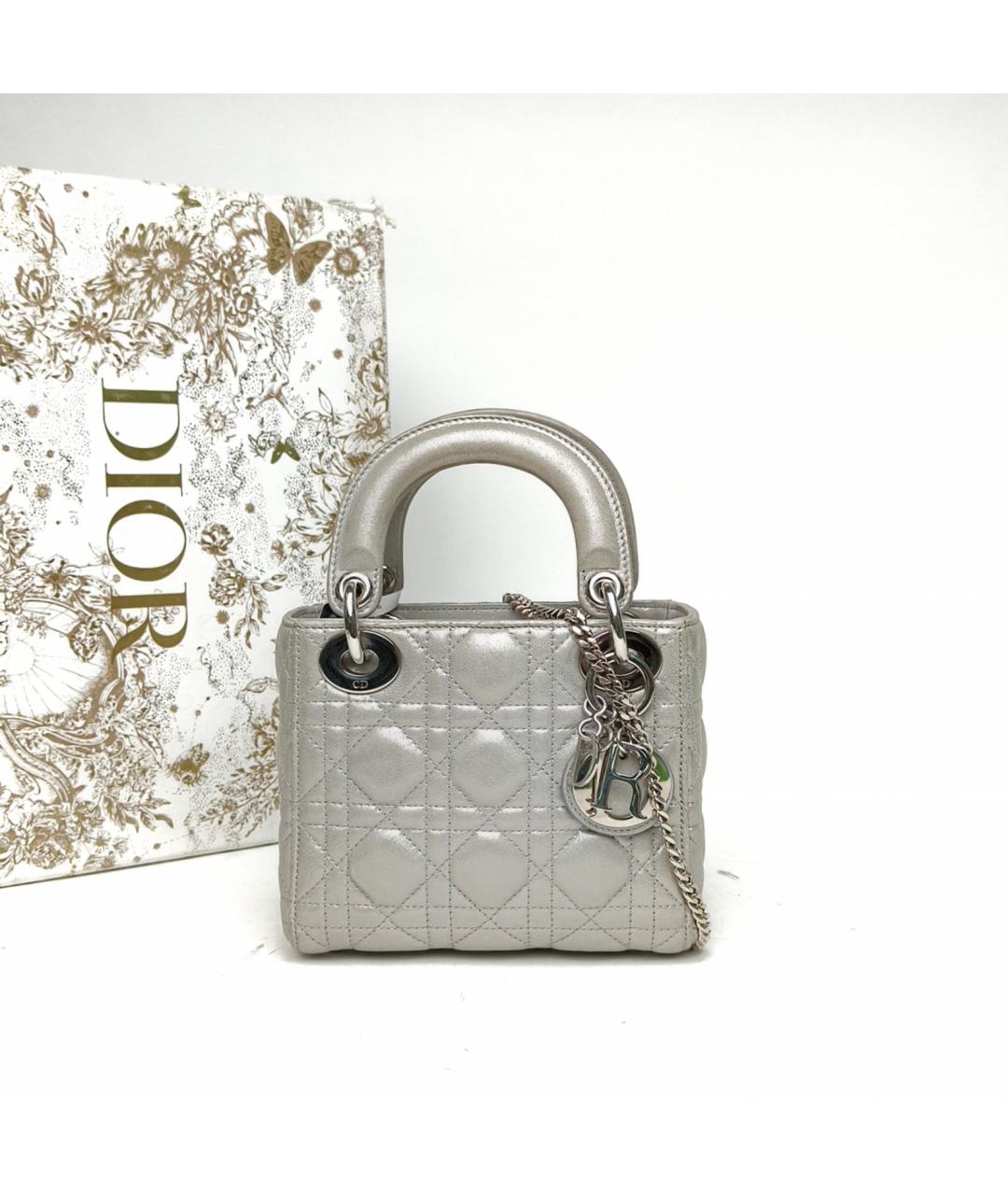 CHRISTIAN DIOR Серебряная кожаная сумка с короткими ручками, фото 9
