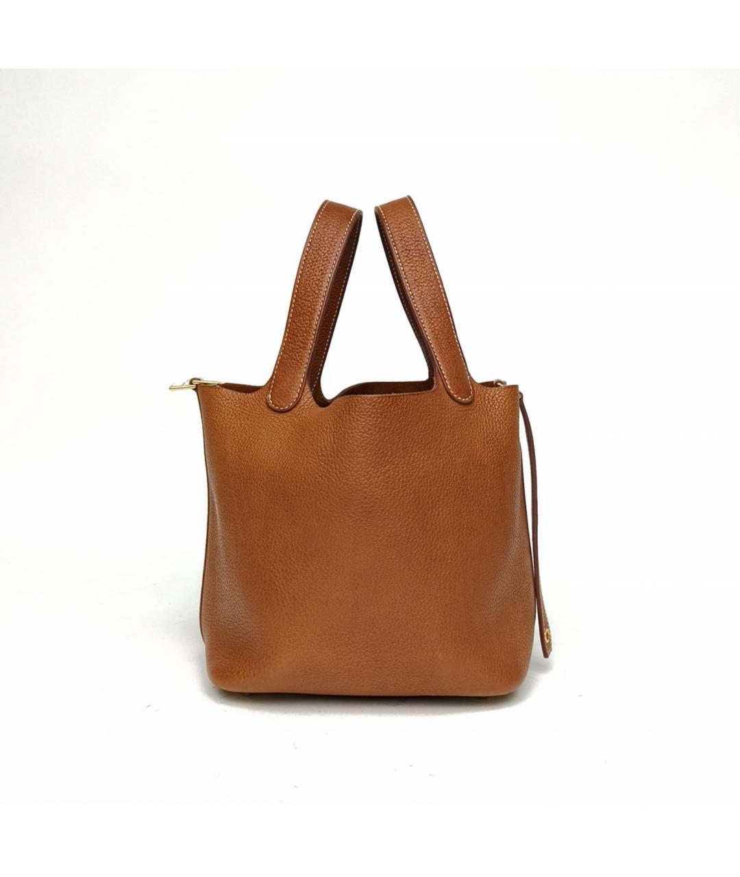 HERMES Коричневая кожаная сумка с короткими ручками, фото 3