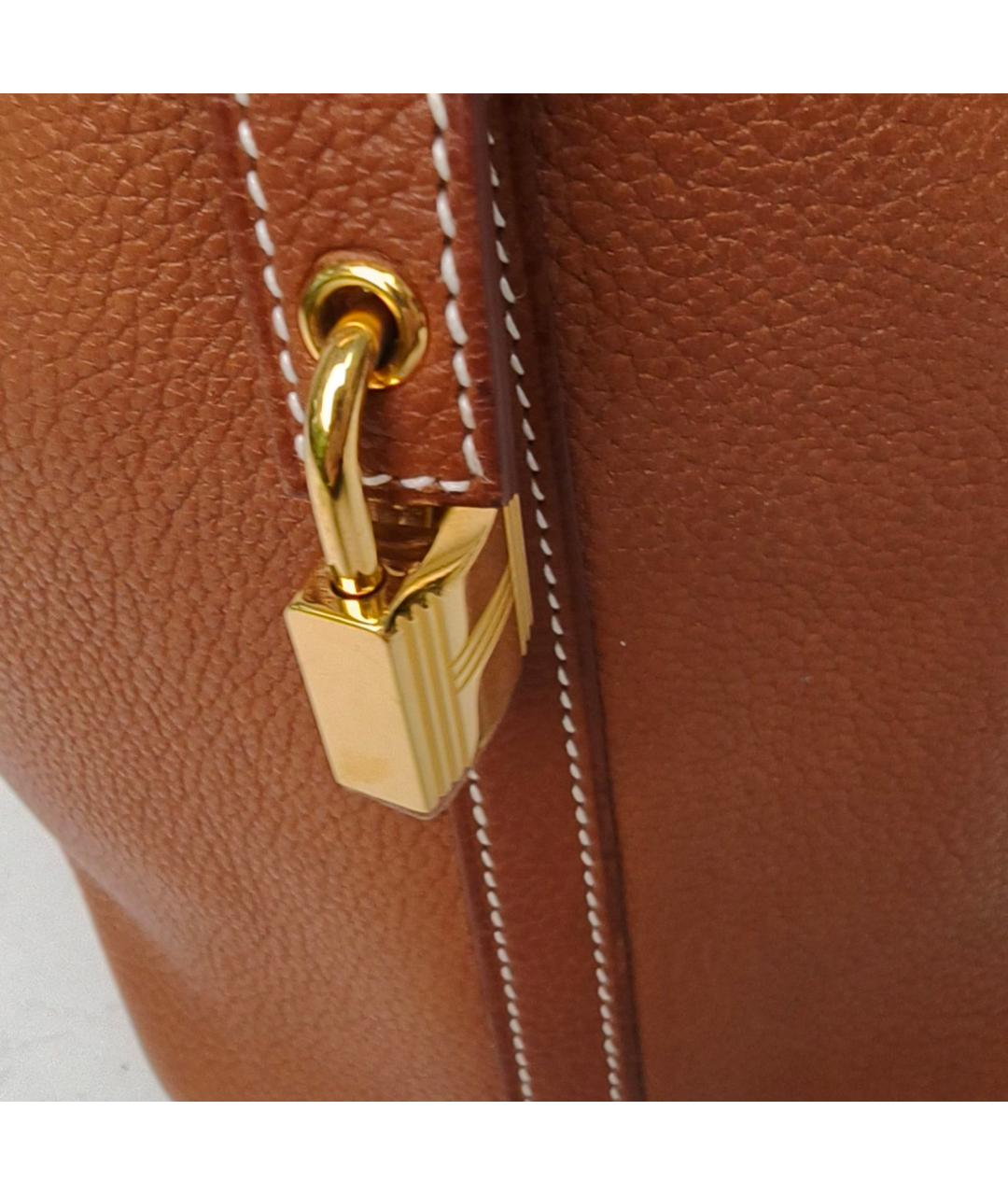 HERMES Коричневая кожаная сумка с короткими ручками, фото 7