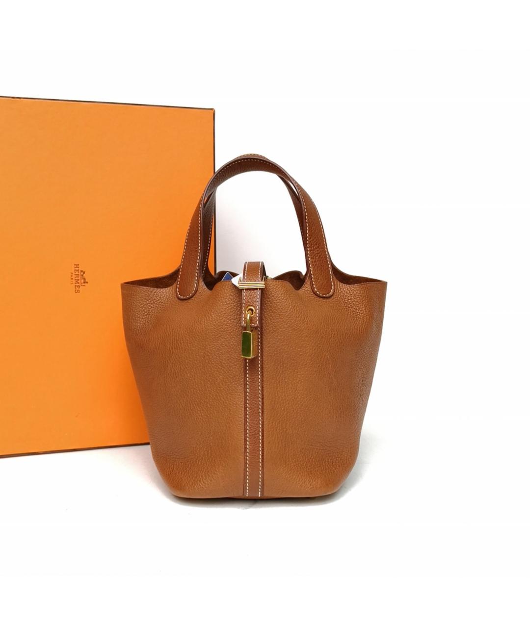 HERMES Коричневая кожаная сумка с короткими ручками, фото 9