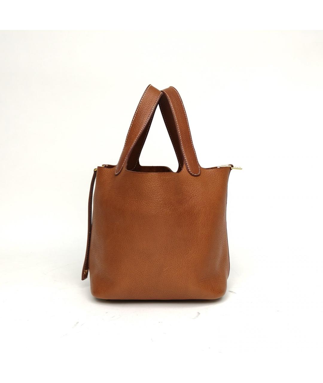 HERMES Коричневая кожаная сумка с короткими ручками, фото 5