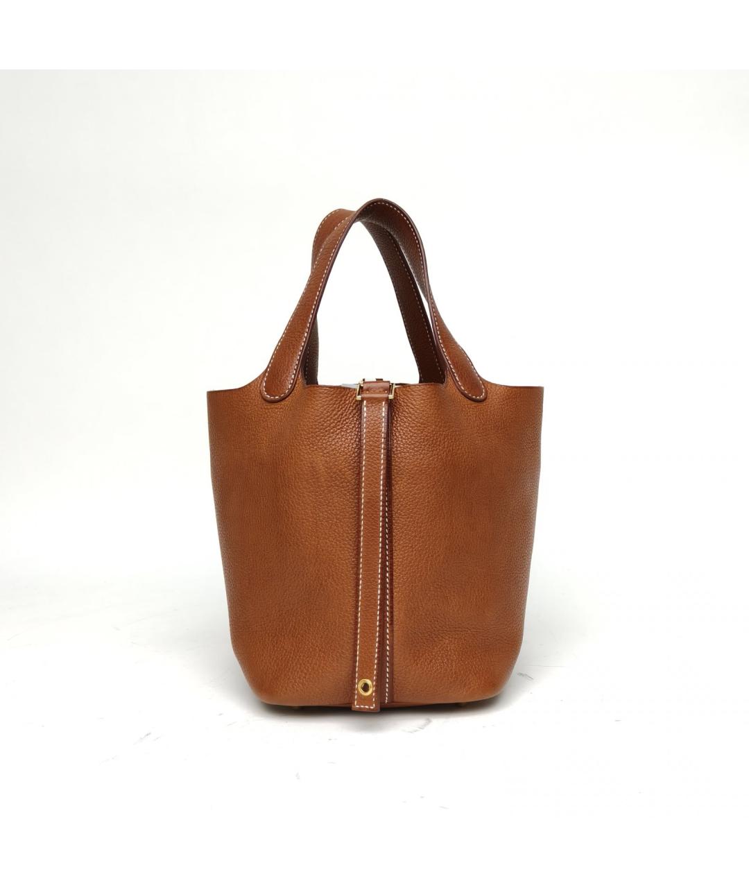 HERMES Коричневая кожаная сумка с короткими ручками, фото 4