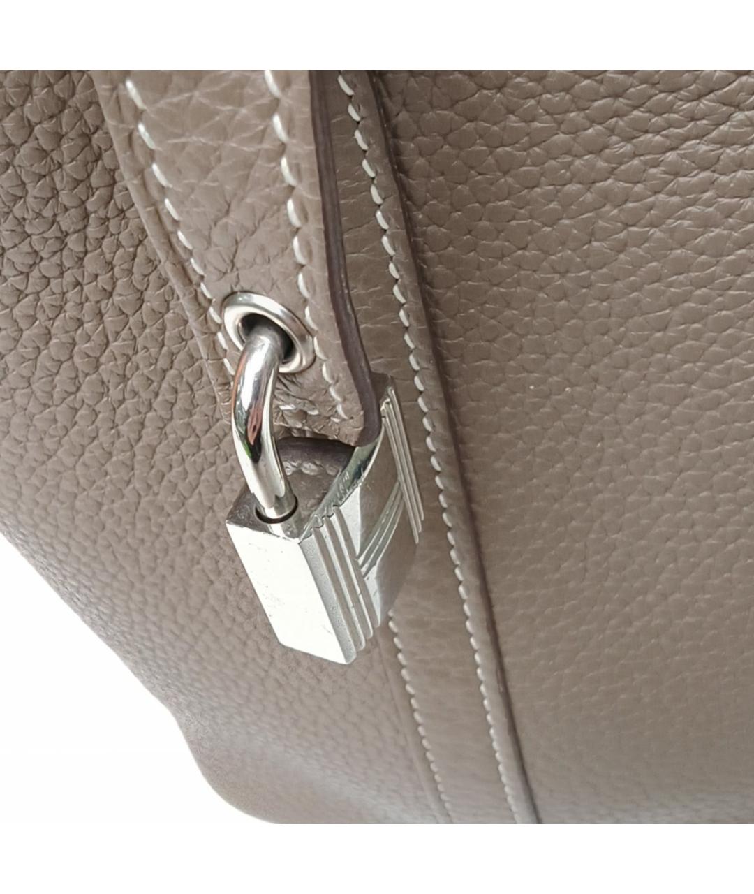 HERMES Серая кожаная сумка с короткими ручками, фото 7