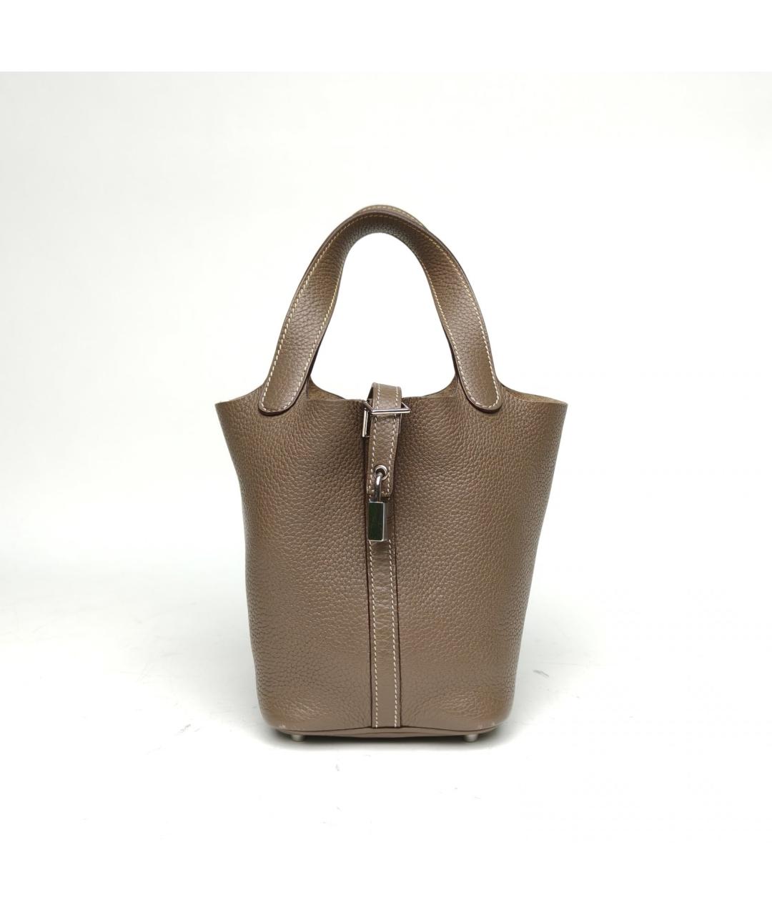 HERMES Серая кожаная сумка с короткими ручками, фото 2