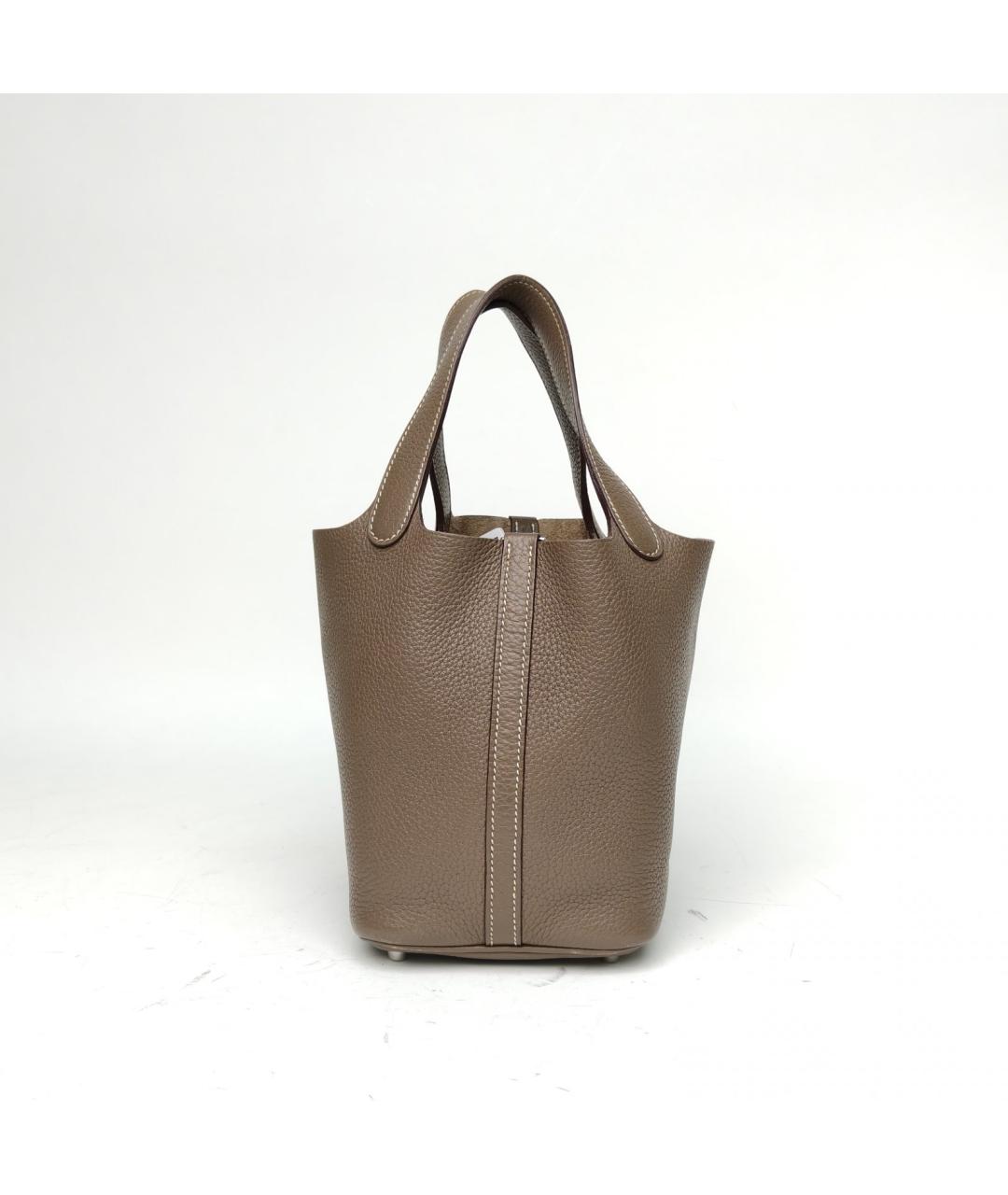 HERMES Серая кожаная сумка с короткими ручками, фото 4