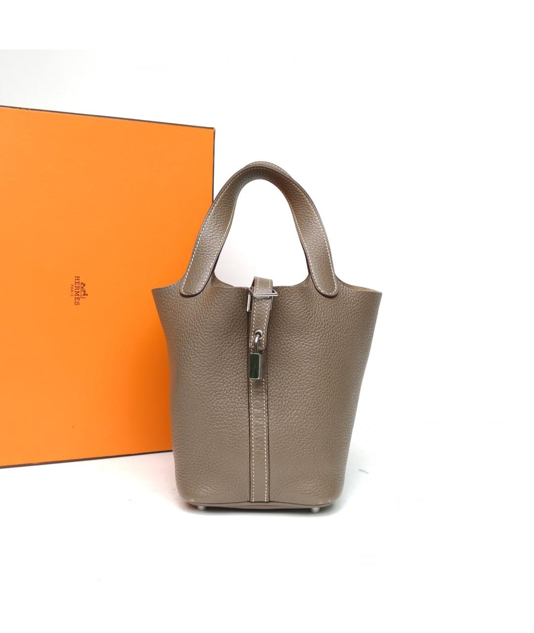 HERMES Серая кожаная сумка с короткими ручками, фото 9