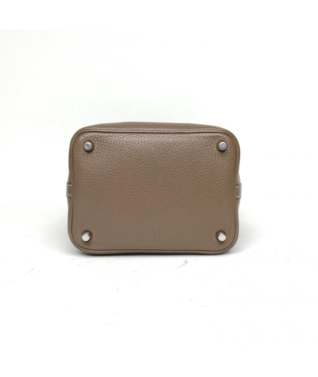 HERMES Серая кожаная сумка с короткими ручками, фото 6