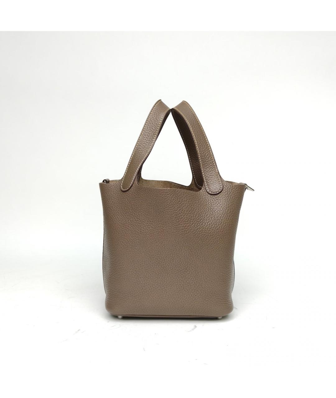 HERMES Серая кожаная сумка с короткими ручками, фото 5