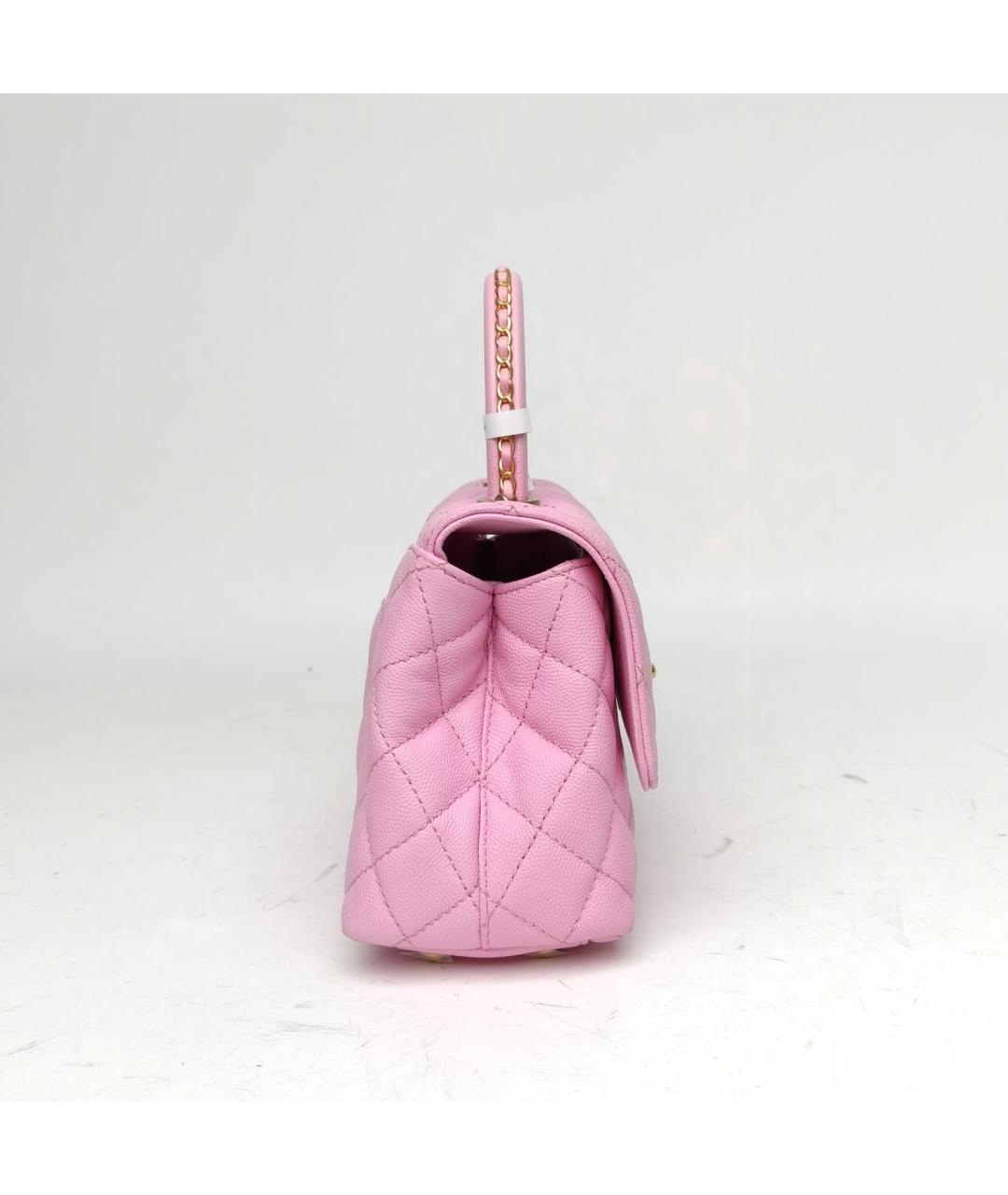 CHANEL Розовая кожаная сумка с короткими ручками, фото 5