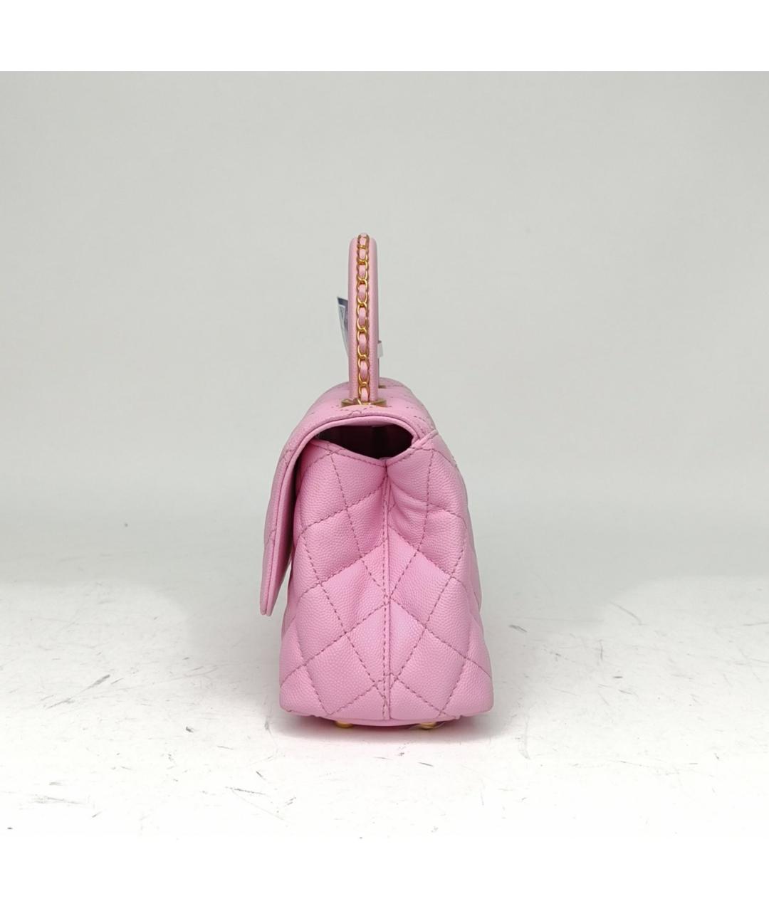 CHANEL Розовая кожаная сумка с короткими ручками, фото 3
