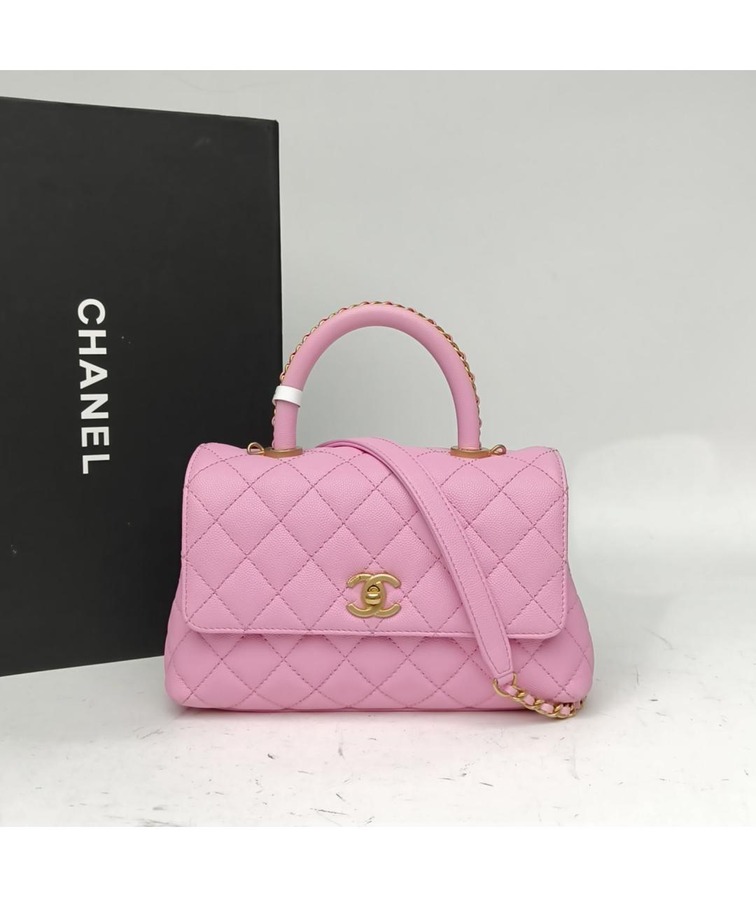 CHANEL Розовая кожаная сумка с короткими ручками, фото 9