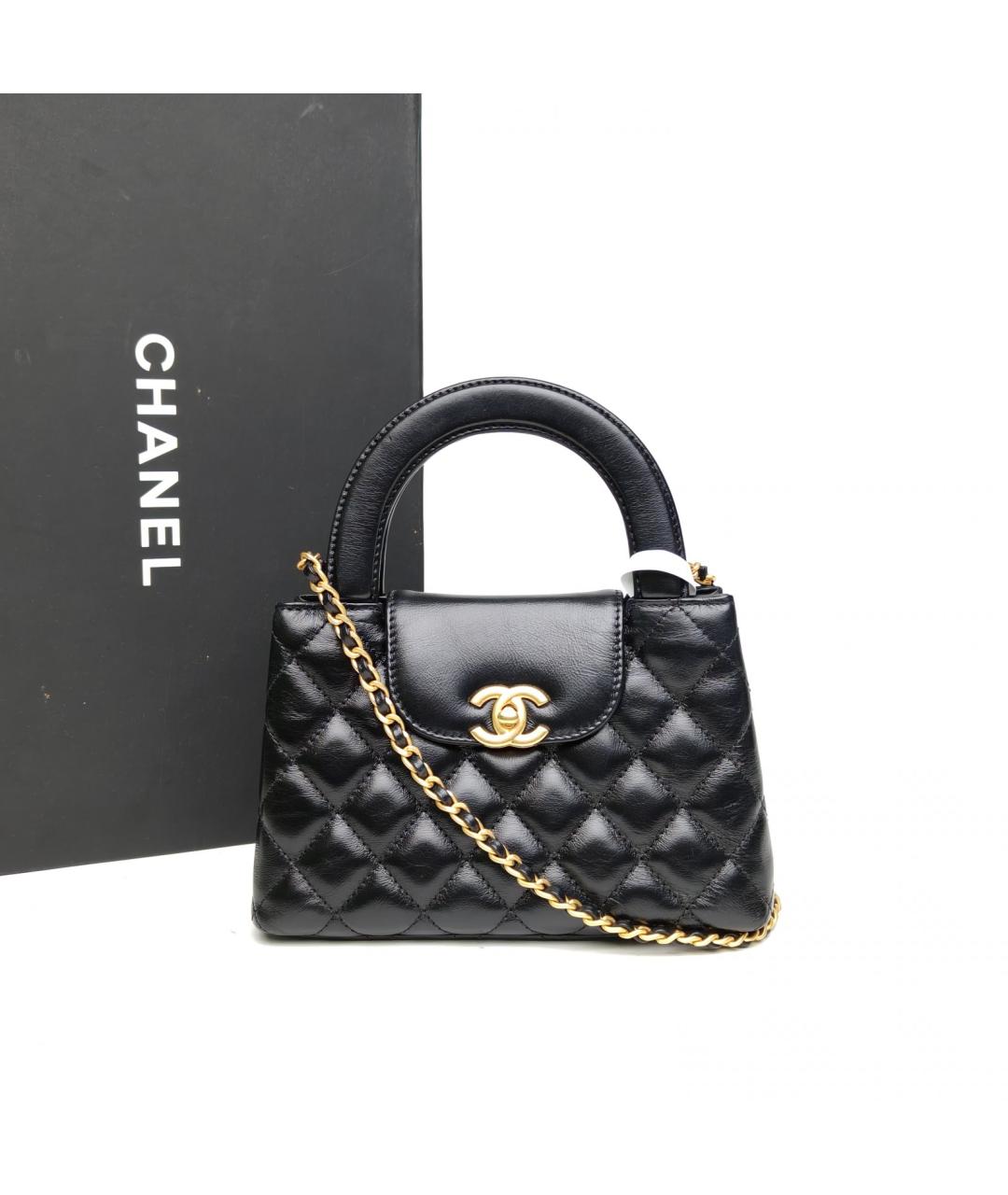 CHANEL Черная кожаная сумка с короткими ручками, фото 9