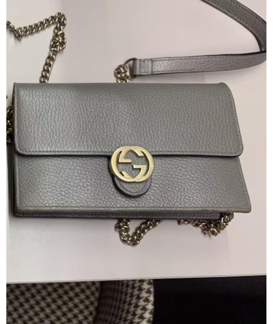 GUCCI Серая кожаная сумка через плечо, фото 9