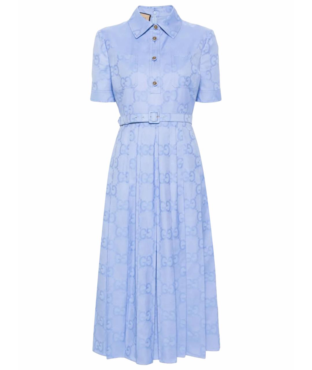 GUCCI Голубое хлопковое повседневное платье, фото 1