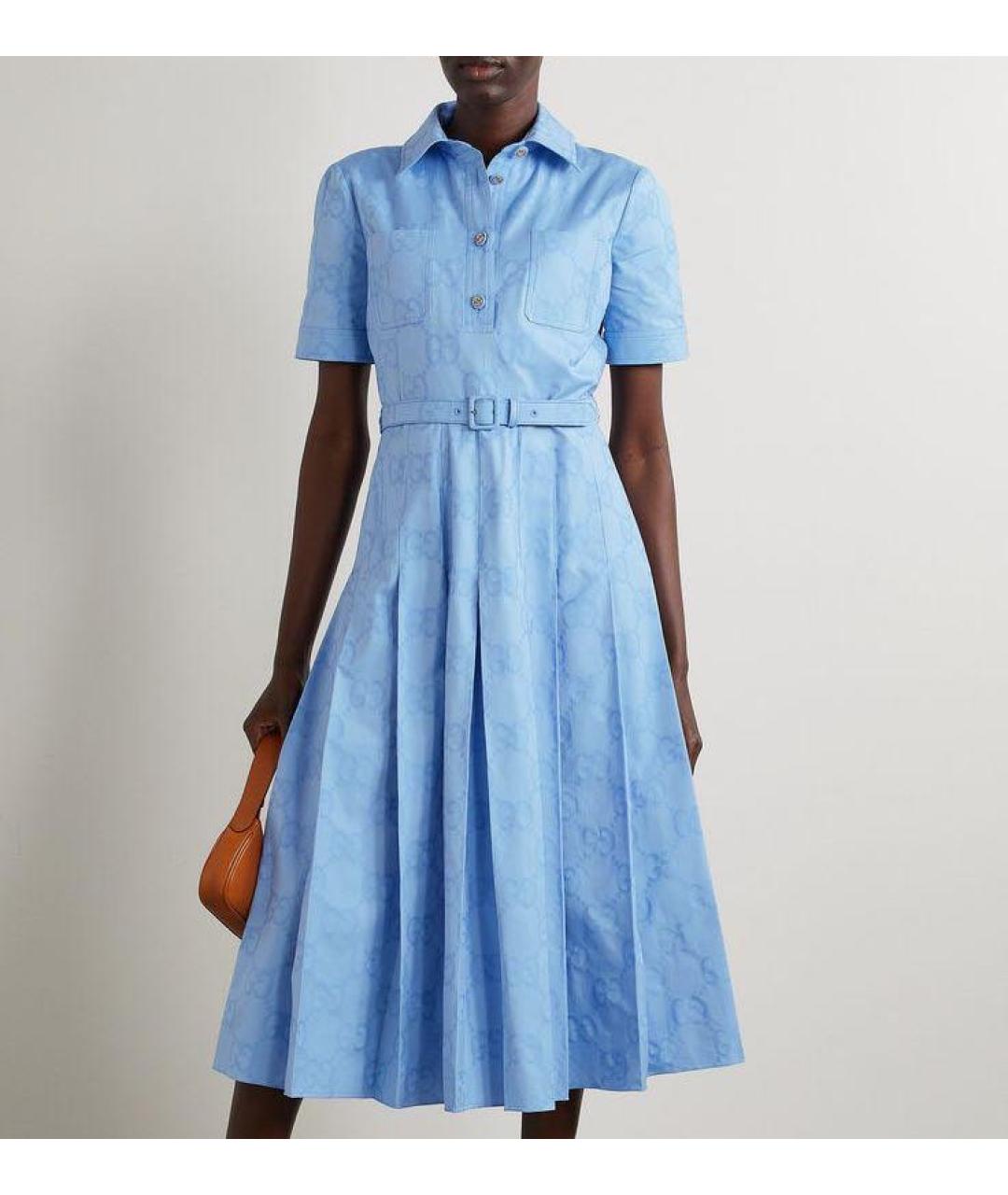 GUCCI Голубое хлопковое повседневное платье, фото 5