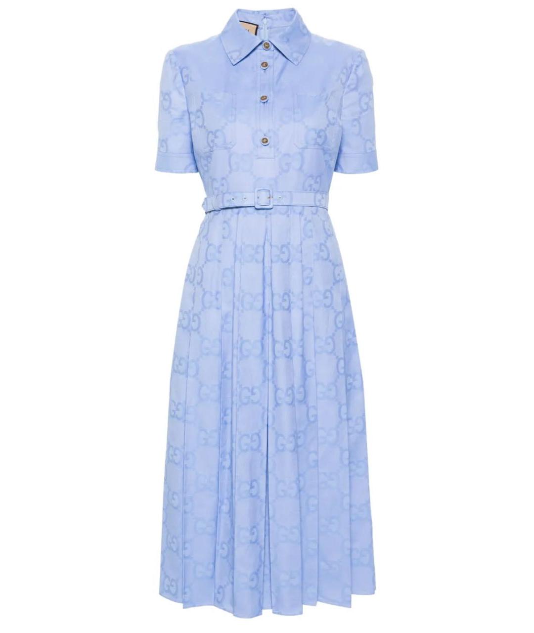 GUCCI Голубое хлопковое повседневное платье, фото 7