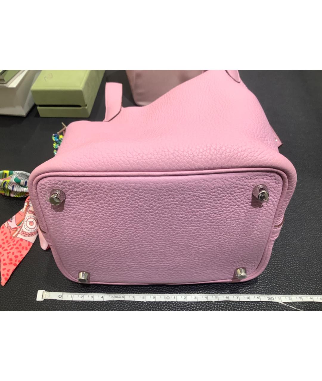 HERMES Розовая кожаная сумка с короткими ручками, фото 6