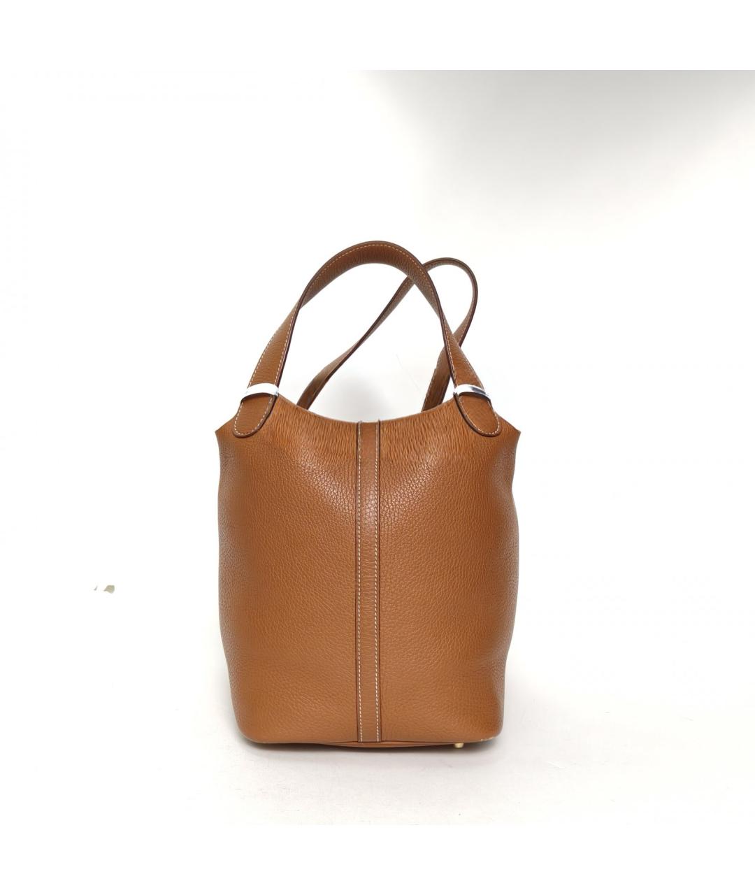 HERMES Коричневая кожаная сумка с короткими ручками, фото 5