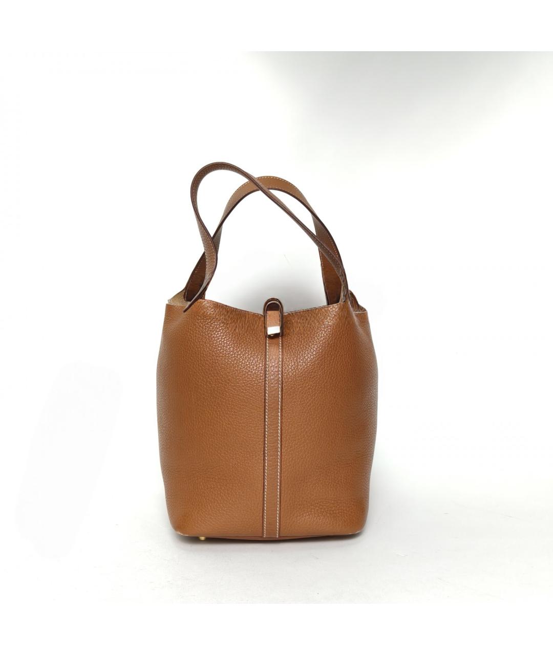 HERMES Коричневая кожаная сумка с короткими ручками, фото 3