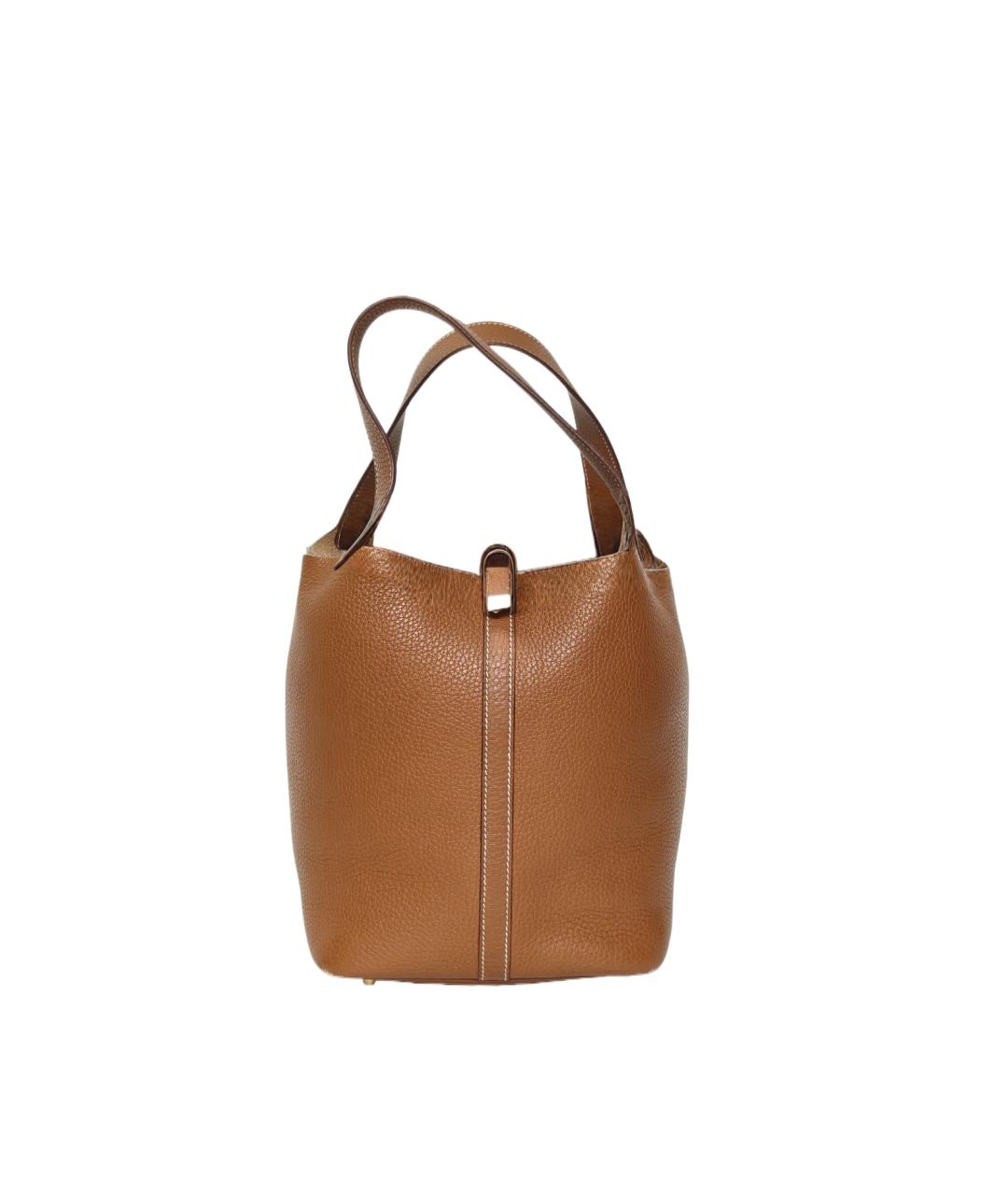 HERMES Коричневая кожаная сумка с короткими ручками, фото 2