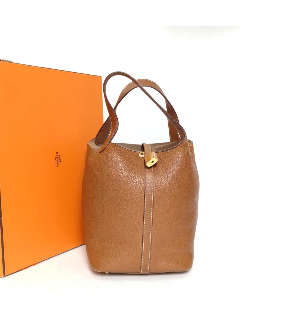 HERMES Коричневая кожаная сумка с короткими ручками, фото 8