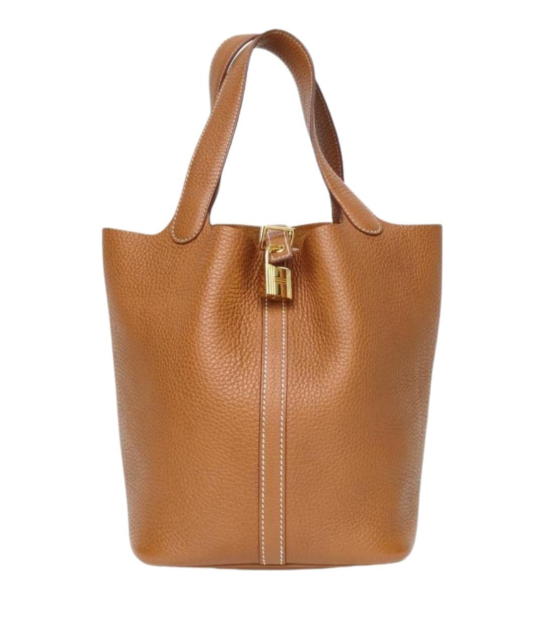 HERMES Коричневая кожаная сумка с короткими ручками, фото 1