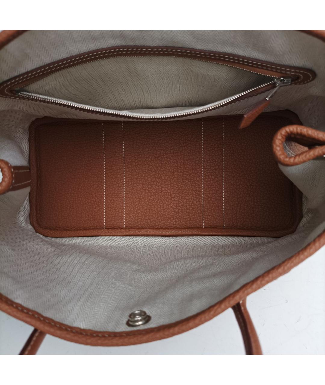 HERMES Коричневая кожаная сумка с короткими ручками, фото 6