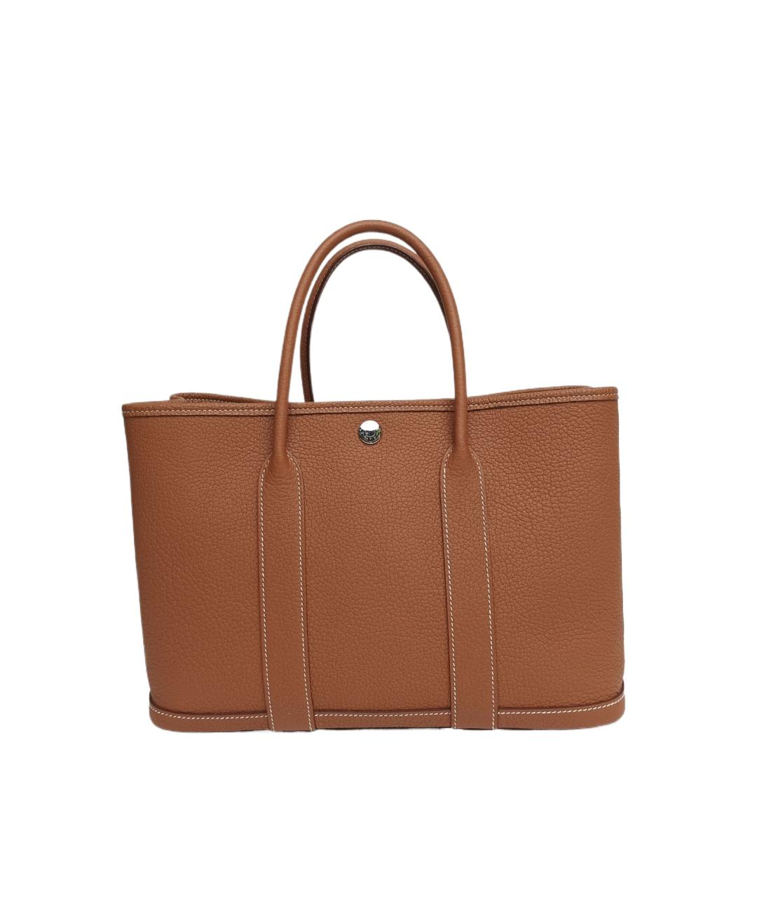 HERMES Коричневая кожаная сумка с короткими ручками, фото 9