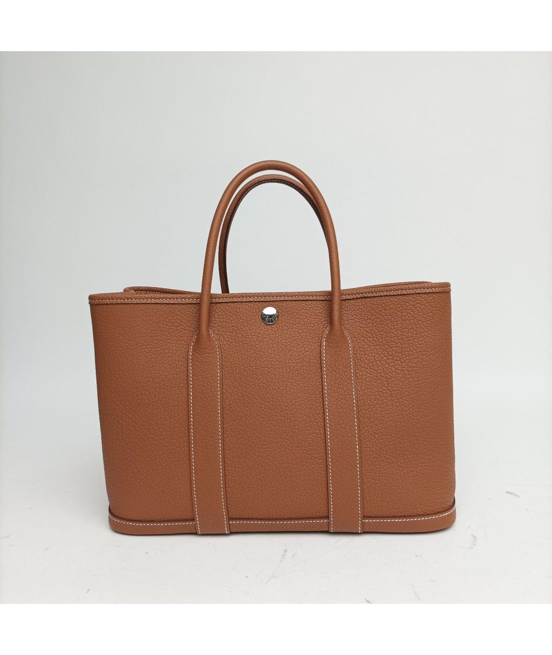 HERMES Коричневая кожаная сумка с короткими ручками, фото 2