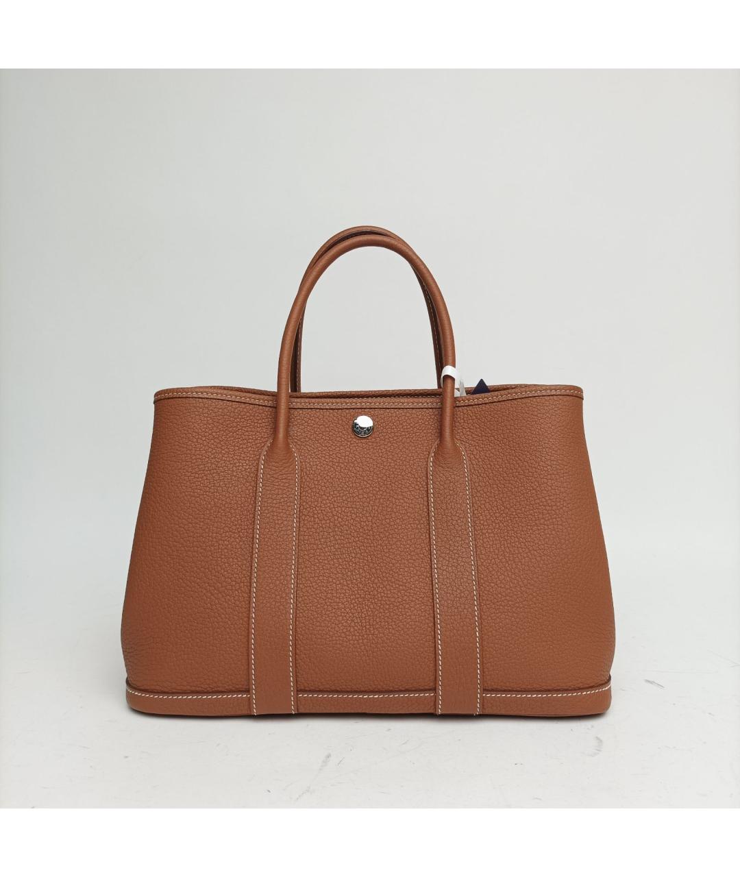 HERMES Коричневая кожаная сумка с короткими ручками, фото 4