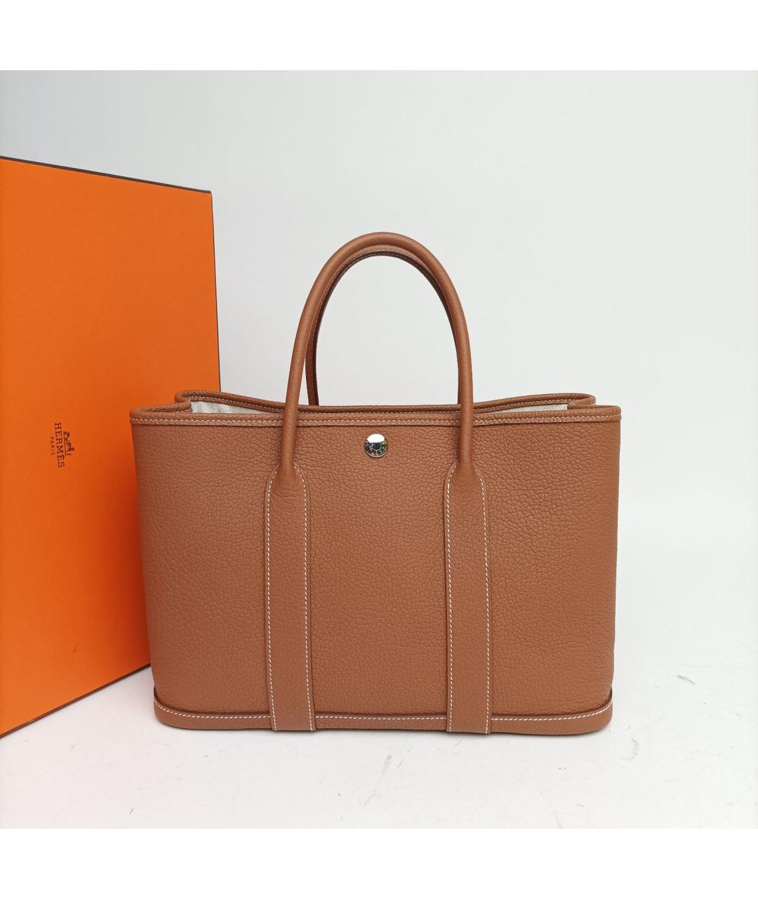 HERMES Коричневая кожаная сумка с короткими ручками, фото 7